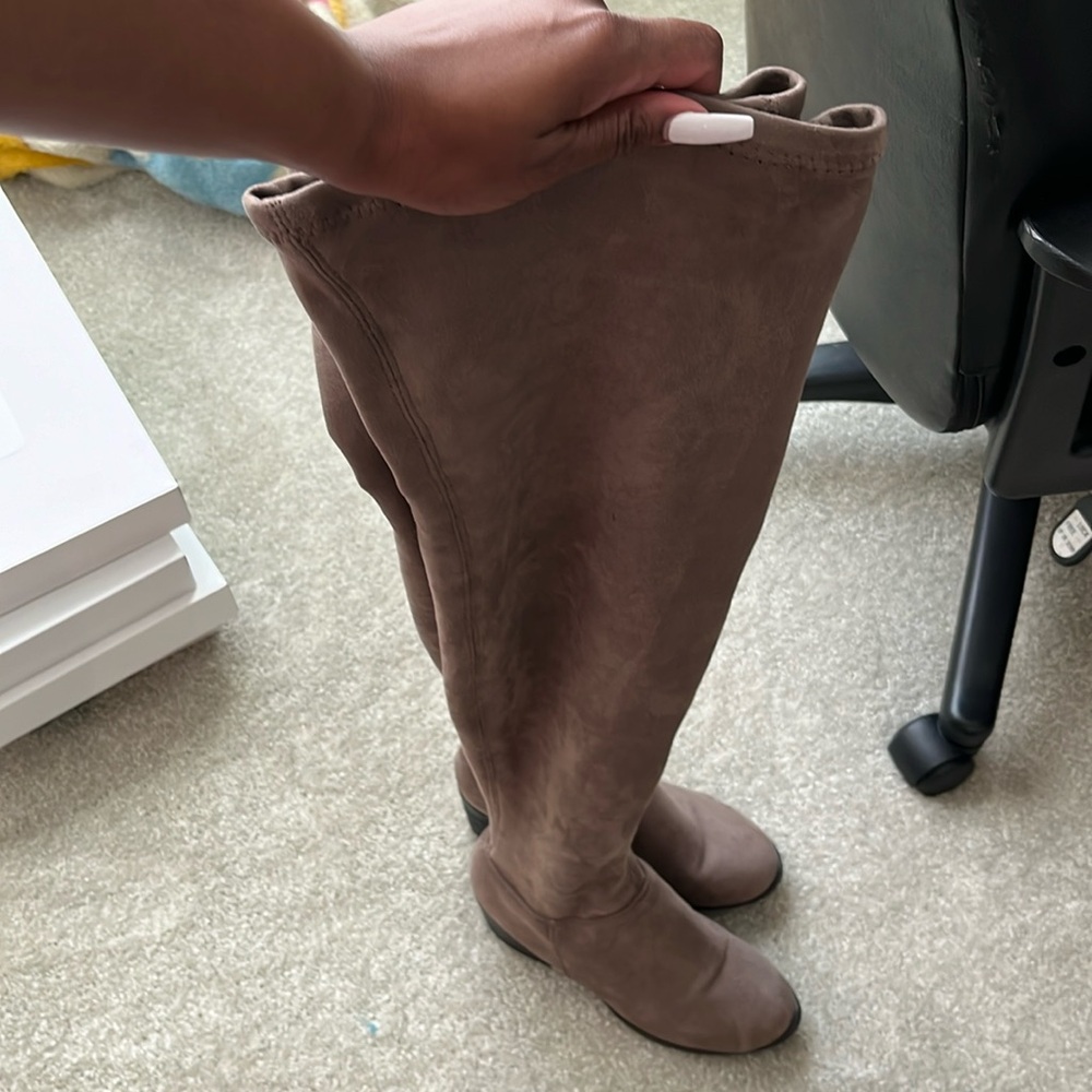 Tan-ish Gray Thigh High Heeled Boot